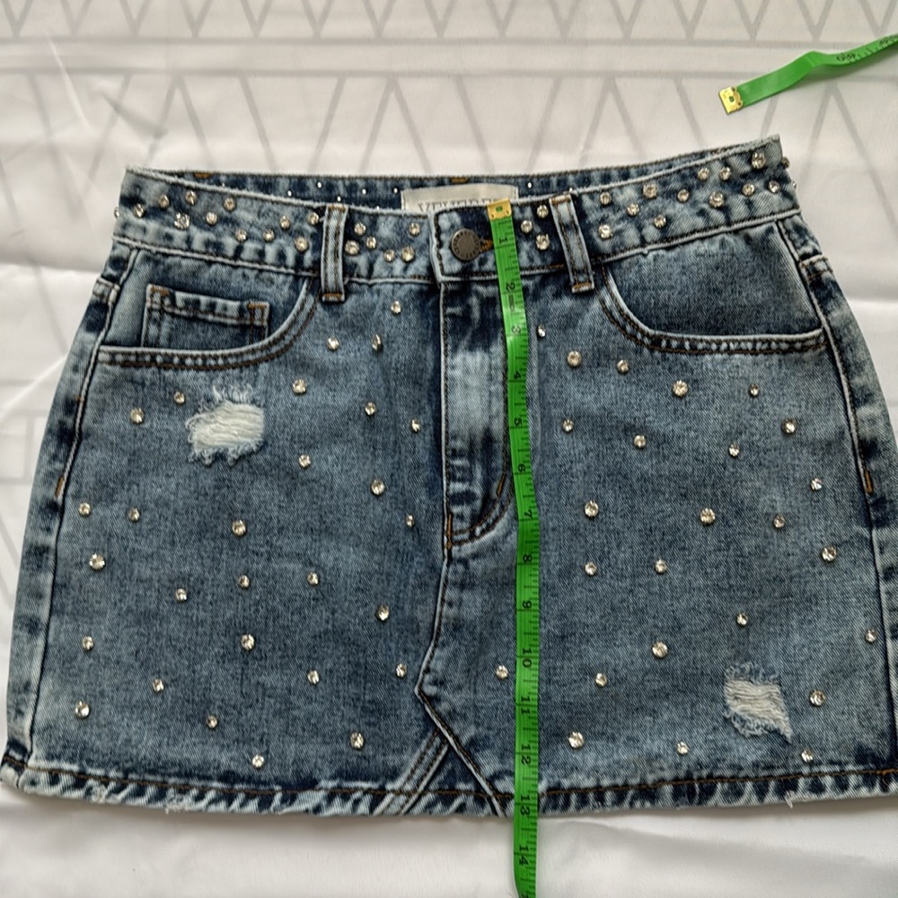 Studded Distressed Denim Mini Skirt - Blue - Picture 4 of 8